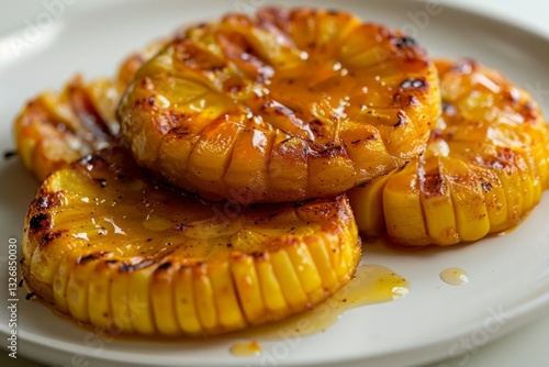 Wallpaper Mural Grilled corn slices with char marks on white plate. Neural network AI generated Torontodigital.ca