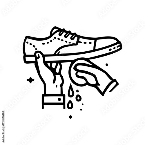 A minimalist logo design featuring a hand-drawn line art representation of shoes being washed. The logo conveys a clean and modern aesthetic, ideal for brands focused on footwear care and hygiene