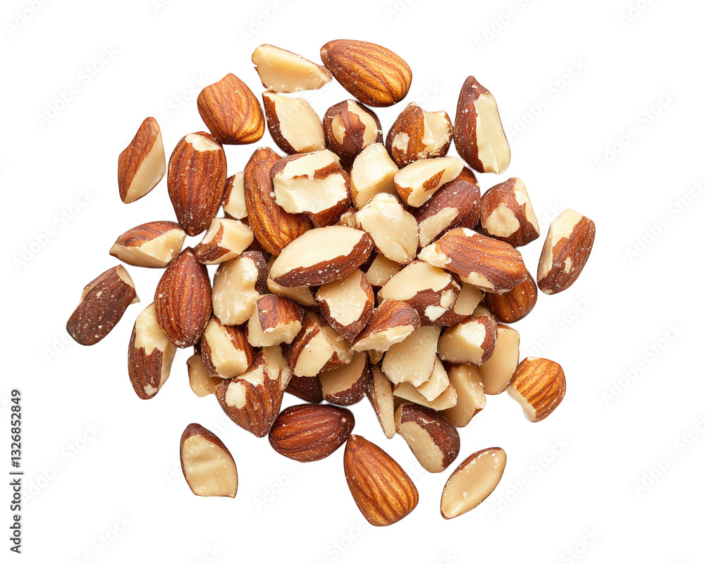 Fototapeta premium Chopped nuts on transparency background, showcasing mix of almonds and other varieties, perfect for culinary use or as healthy snack option