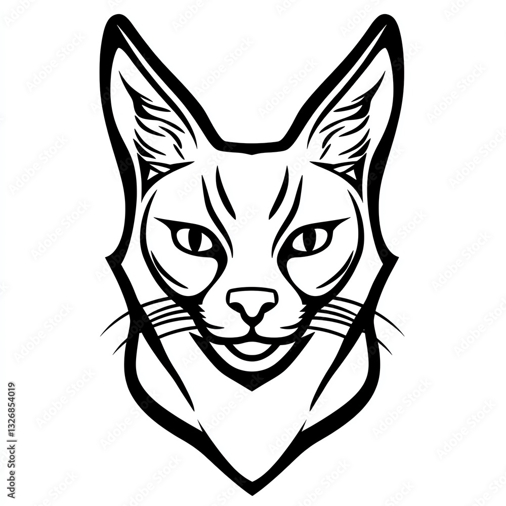 A captivating Caracal portrait, smiling serenely against a stark white backdrop. Its striking features are emphasized with bold, black lines creating a visually stunning image. A captivating Caracal portrait, smiling serenely against a stark white backdrop. Its striking features are emphasized with bold, black lines creating a visually stunning image.