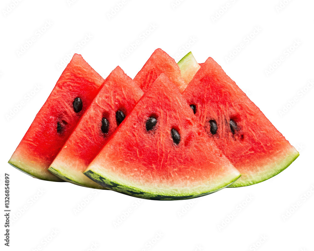 Fresh watermelon slices with vibrant red flesh and black seeds, perfect for summer enjoyment Fresh watermelon slices with vibrant red flesh and black seeds, perfect for summer enjoyment