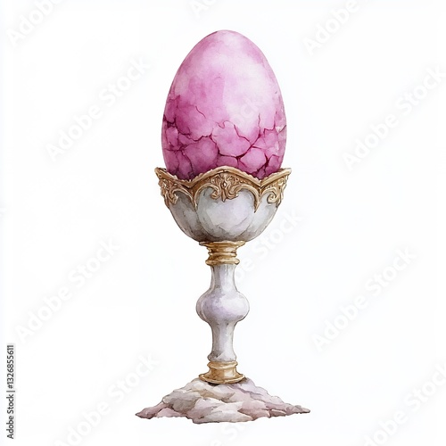 Pink Speckled Egg in Ornate Gold and Marble Egg Cup