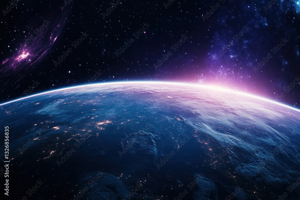 Fototapeta premium Spectacular cosmic sunrise over earth visible from space