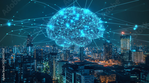 Conceptual view of AI over a city skyline.