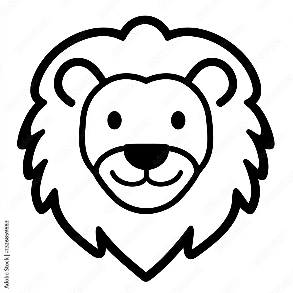 Obraz premium Cheerful Lion Face A Simple Black Outline Illustration of a Happy Lion
