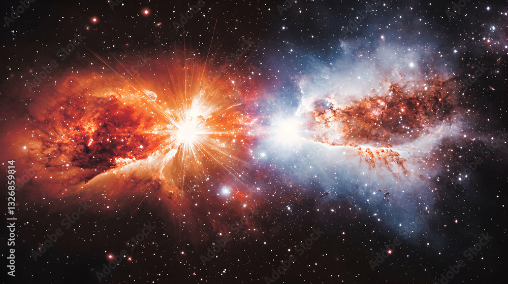 Bright stellar formations and nebulas shine against the cosmic background Bright stellar formations and nebulas shine against the cosmic background