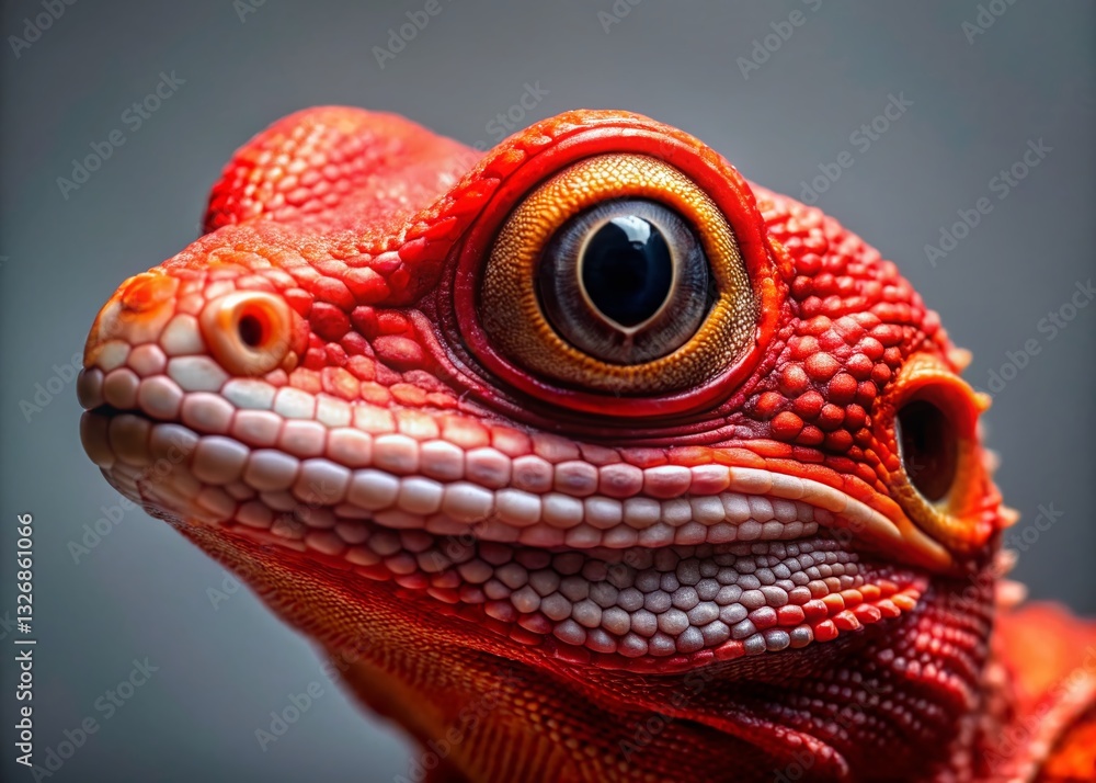 Fototapeta premium Fashion Photography: Vibrant Red Lizard with Large Eyes, Ready for Adventure