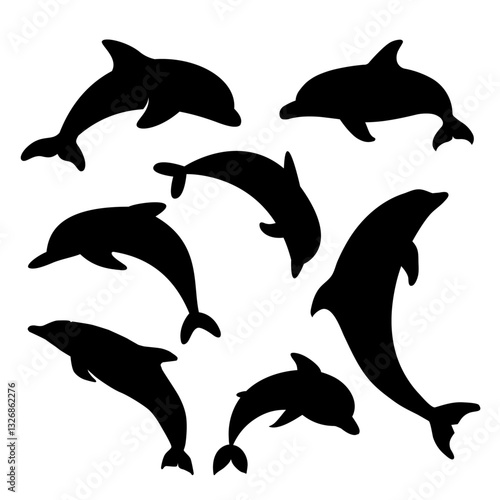 Dolphin Fish Silhouette Logo for Symbols, Icons, and Design Elements.