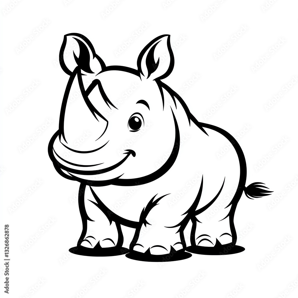 Naklejka premium A Cheerful Rhino, a Delightful Creature, Stands Smiling, a Happy Icon of Wildlife