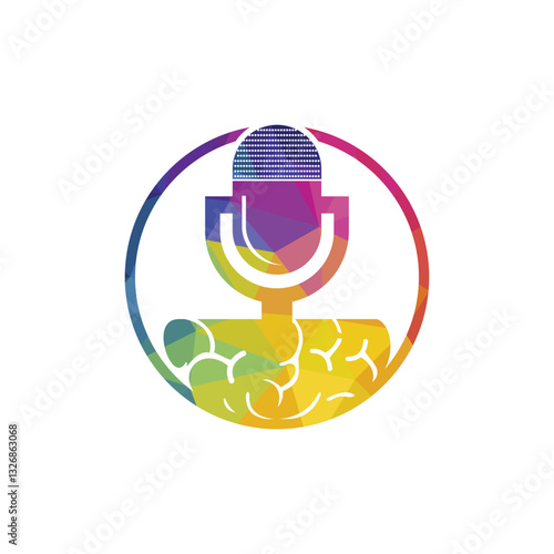 Brain podcast logo design. Broadcast entertainment business logo template vector illustration.