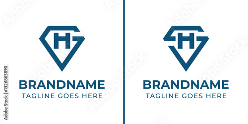 Letter GH and SH Diamond Modern Logo Set, for luxury brands, high end jewelry companies, or premium services