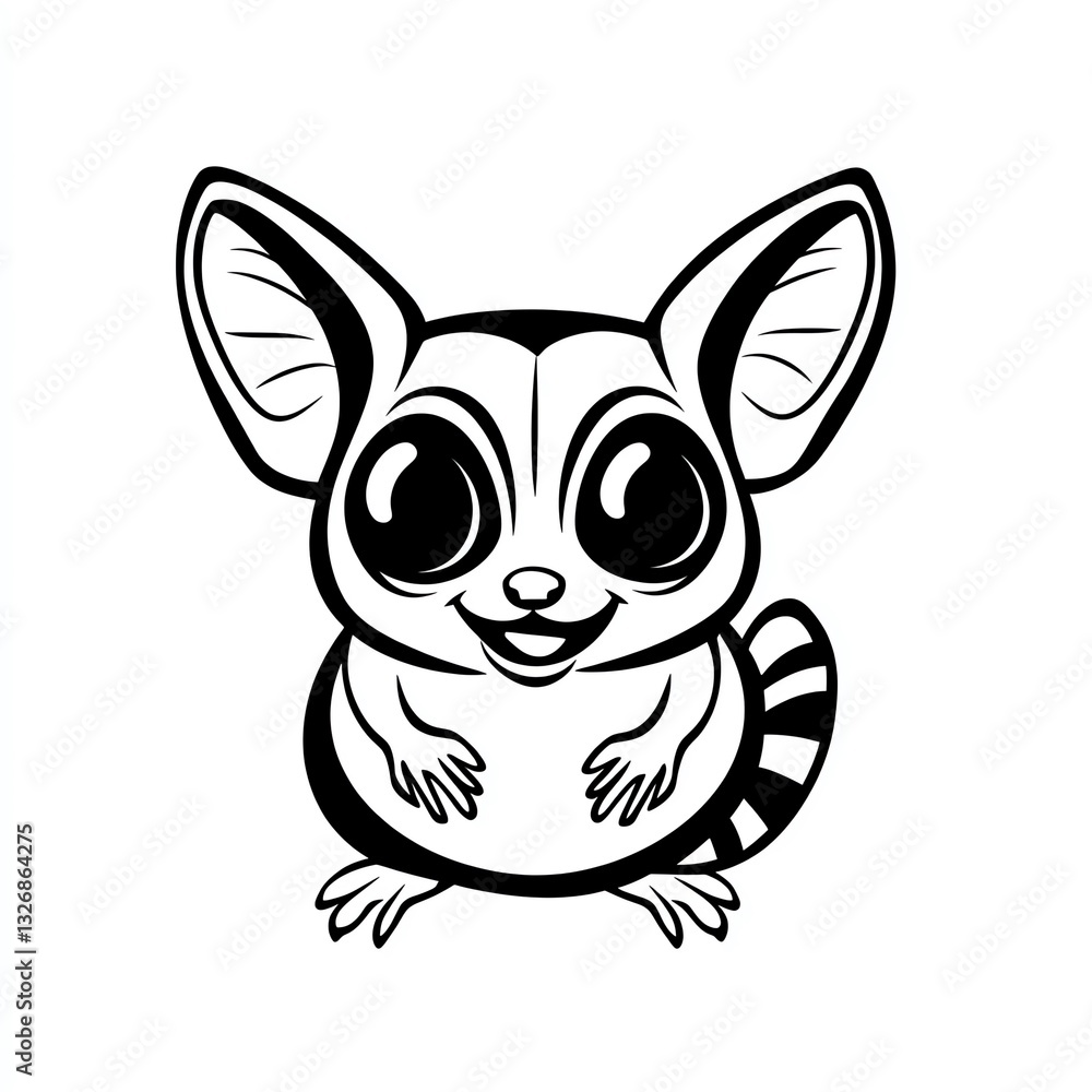 Adorable Sugar Glider Cartoon, Smiling Joyfully Against a Plain White Background. A Delightful Illustration Adorable Sugar Glider Cartoon, Smiling Joyfully Against a Plain White Background. A Delightful Illustration