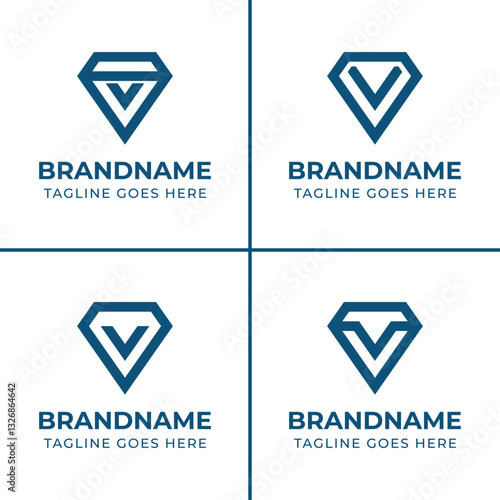 Letter V Diamond Modern Logo Set, for luxury brands, high end jewelry companies, or premium services