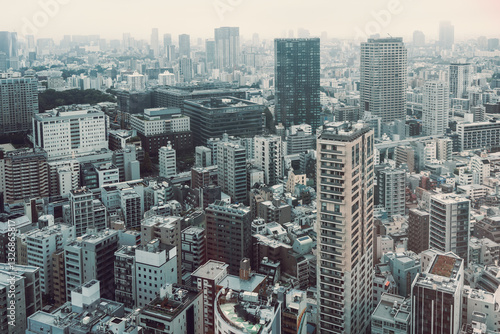 Papier peint The sprawling cityscape of Tokyo stretches into the distance with layered buildi