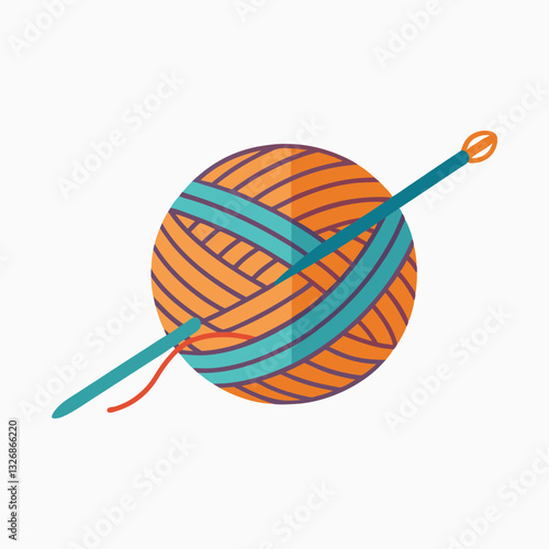 Skein of thread for knitting and knitting needles. Pink clew ball of thread. Ball of yarn and needles in doodle style isolated on white background.