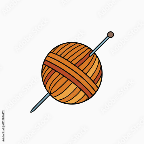 Skein of thread for knitting and knitting needles. Pink clew ball of thread. Ball of yarn and needles in doodle style isolated on white background.