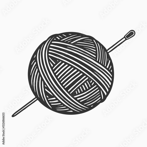 Black silhouette knitting thread balls of yarn with sewing needles and pins vector line art hand drawing Sketch vintage vector illustration