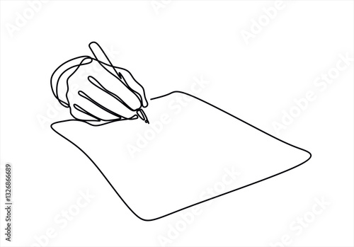 One line hand writing continuous line drawing hand with pen line art illustration