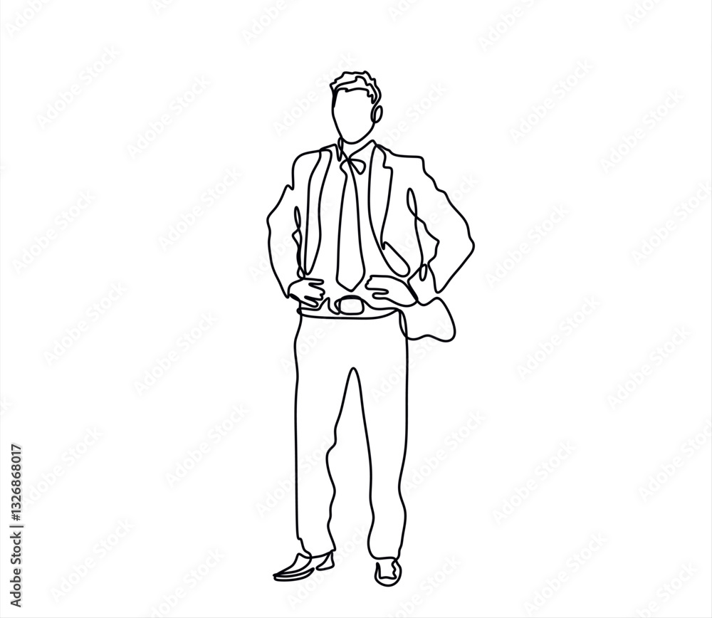Continuous one line drawing of successful businessman, hand drawn style vector illustration Continuous one line drawing of successful businessman, hand drawn style vector illustration