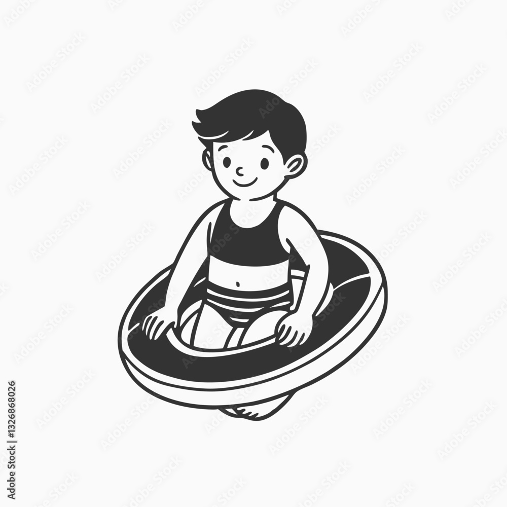 Happy Boy Floating in Swim Ring. Cute vector cartoon illustration isolated on white background Happy Boy Floating in Swim Ring. Cute vector cartoon illustration isolated on white background