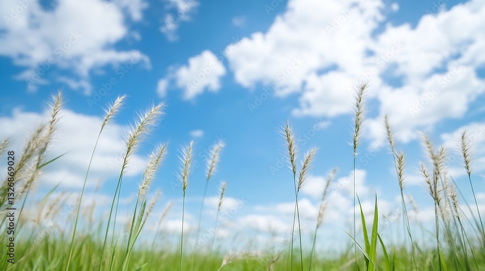 Vast Green Field Under a Blue Sky with Fluffy Clouds and Gentle Breeze : Generative AI Vast Green Field Under a Blue Sky with Fluffy Clouds and Gentle Breeze : Generative AI