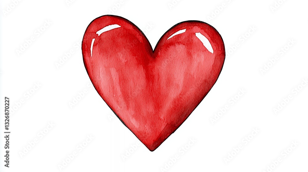 Vibrant Red Watercolor Heart on White Background Vibrant Red Watercolor Heart on White Background