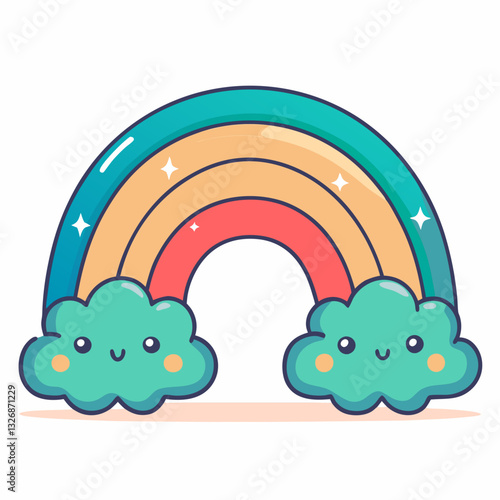 Colorful rainbow with cute clouds whimsical art digital illustration cheerful atmosphere playful viewpoint