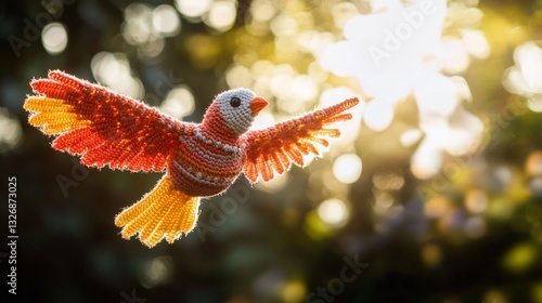 a crochet cute bird flying 