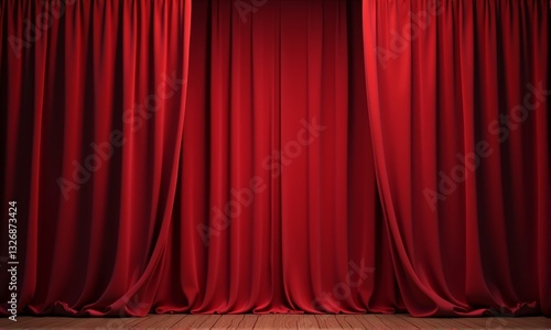 Elegant Red Stage Curtains Draped Open for Dramatic Theatrical Events