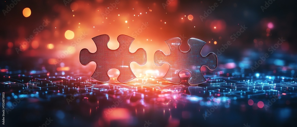 Conceptual AI integration visual, featuring two interlocking puzzle pieces on a glowing tech background, symbolizing the power of connectivity and future innovation Conceptual AI integration visual, featuring two interlocking puzzle pieces on a glowing tech background, symbolizing the power of connectivity and future innovation