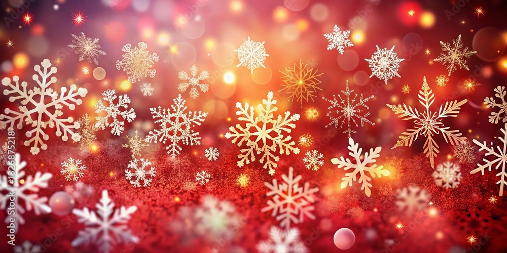 Festive Red Christmas Gradient Background with Delicate Snowflakes - Stock Photo Festive Red Christmas Gradient Background with Delicate Snowflakes - Stock Photo