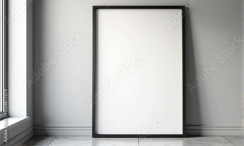 Blank Picture Frame Leaning Against Wall in Modern Interior Space