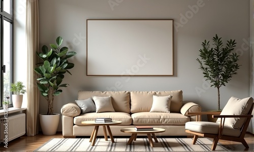 Cozy Living Room with Neutral Decor and Indoor Greenery