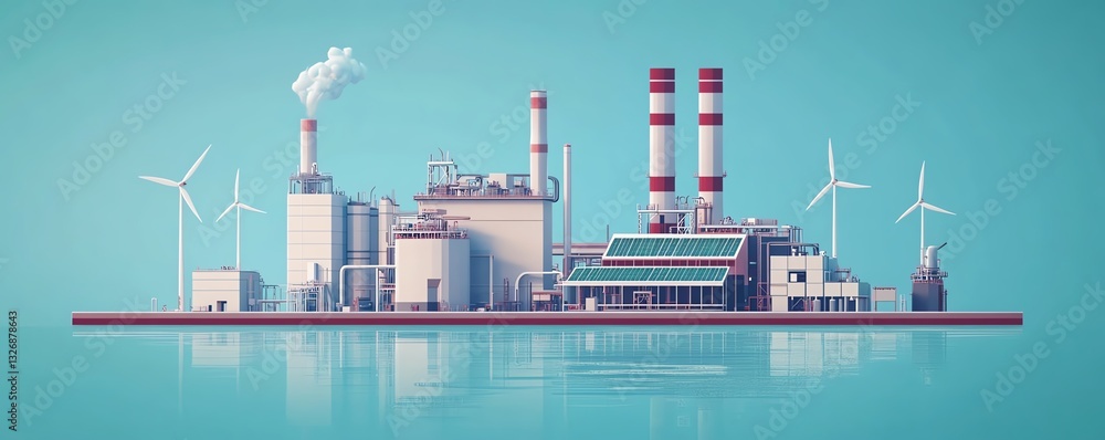 Obraz premium Industrial complex with wind power