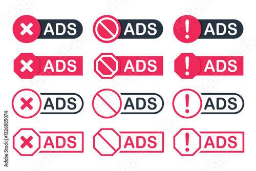 No ads, free ad blocker icon. Illustration vector