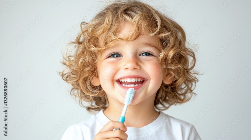 A young child is smiling and holding a toothbrush A young child is smiling and holding a toothbrush