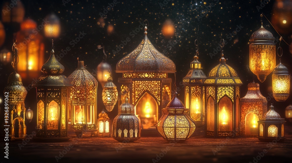 Obraz premium Illuminated Festive Lanterns Ramadan Celebration Scene