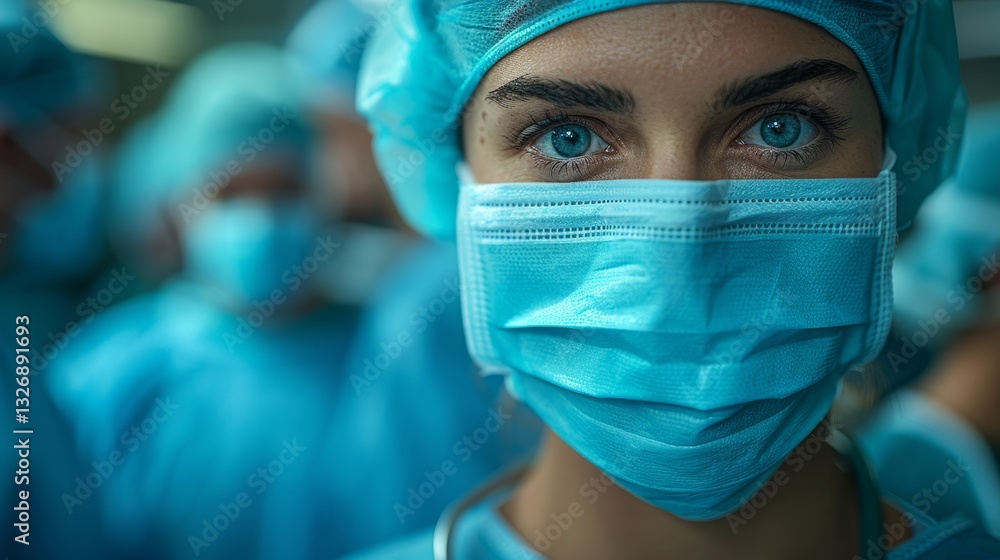 Surgeon Dressed in Surgical Attire and Mask Looking Directly at Camera Surgeon Dressed in Surgical Attire and Mask Looking Directly at Camera