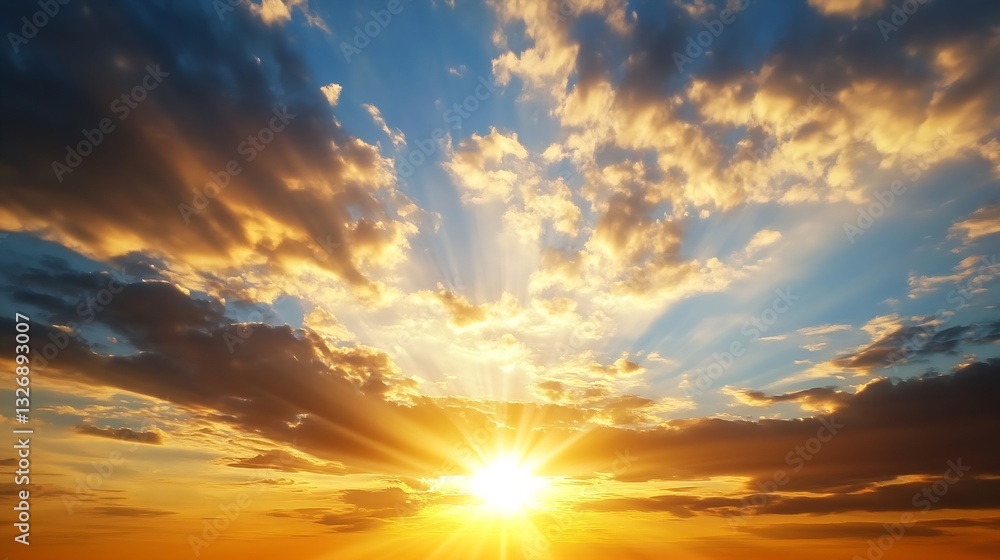 Fototapeta premium Stunning sunrise with radiant rays illuminating the clouds creating a dramatic sky : Generative AI