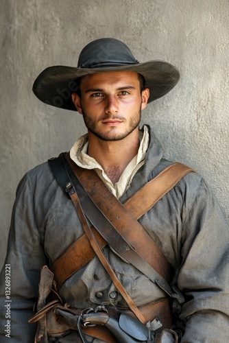 Carabineer Standing: Caucasian Man in Italian Hat representing Italian Agency