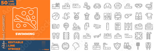 Swimming Line Editable Icons set