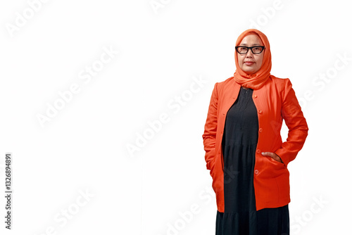 Confident Muslim Woman in Orange Blazer