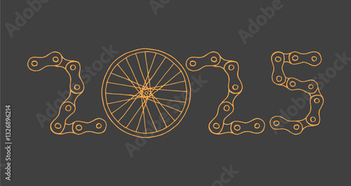 Bicycle Happy New Year 2025 grey background