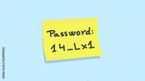 Yellow sticky note with a handwritten password on a light blue background