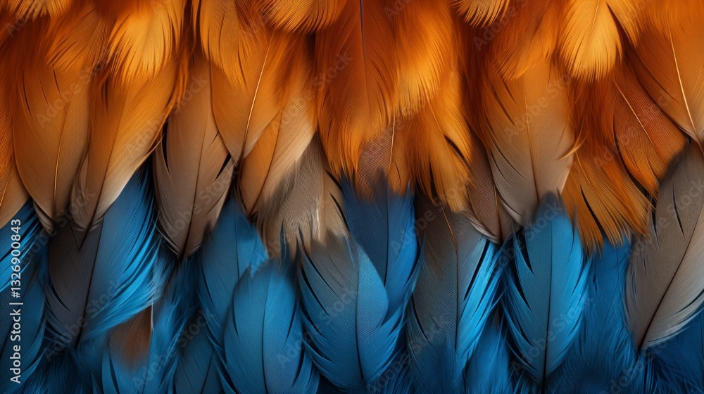 Fototapeta premium Vibrant and colorful feather texture with blue and brown hues background image