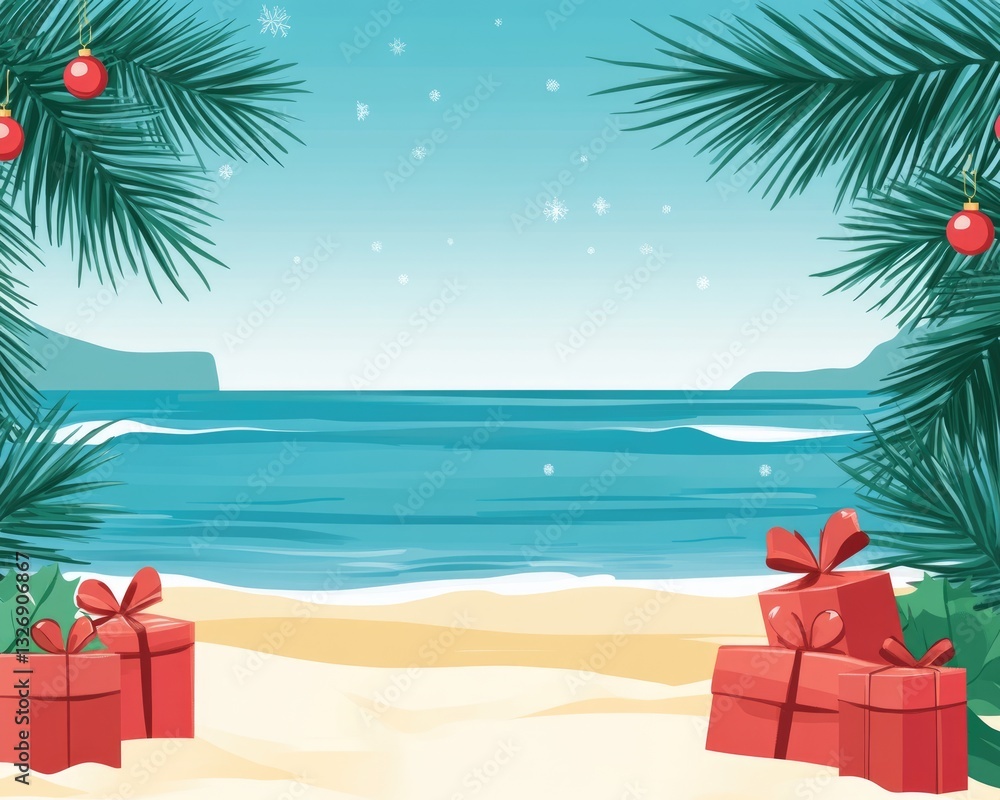 Obraz premium Christmas In July Sale. Discounted Beach Promotion for a Happy Summer Sale Event