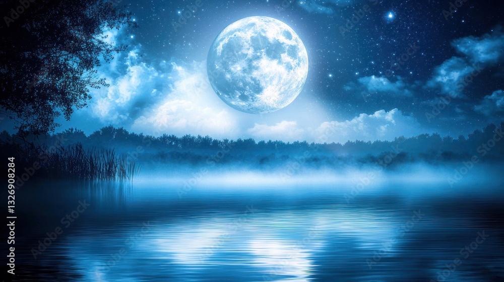 Fototapeta premium Mystical Moonlit Lake: A Night of Serenity