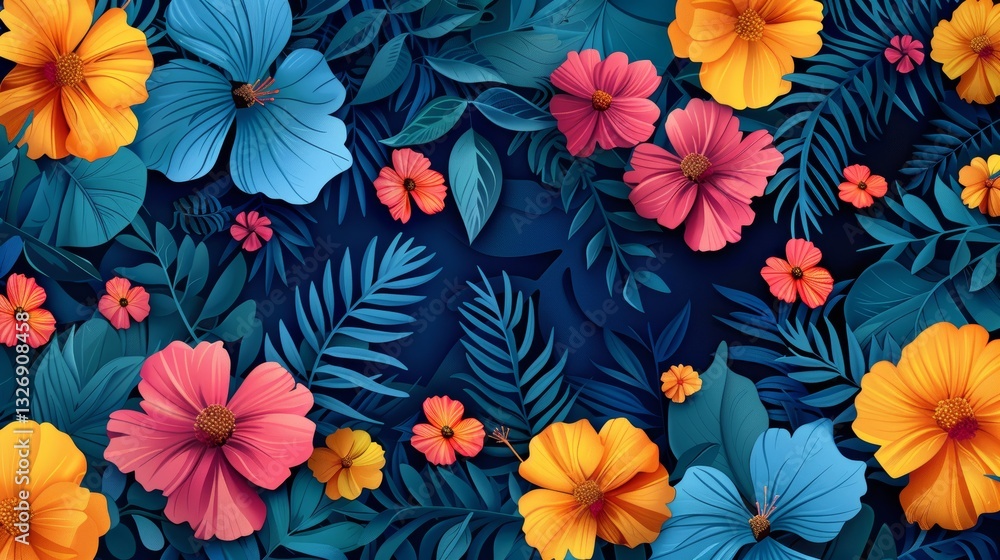 custom made wallpaper toronto digitalVibrant Colorful Floral Spring and Summer Background with Flowers and Leaves Illustration
