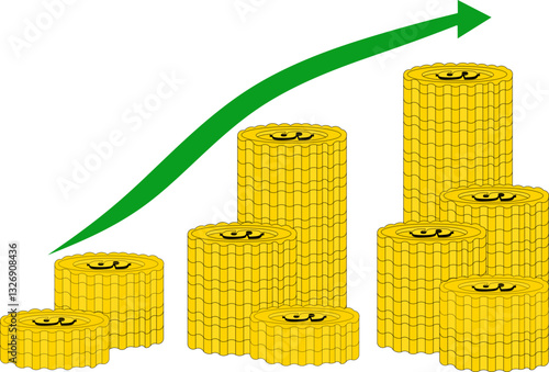 illustration of coins and dollar sign - Stack of Gold Coins