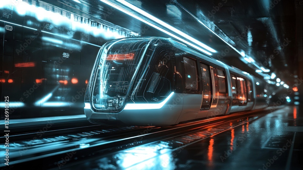 Futuristic Train in Neon-Lit Subway Station Futuristic Train in Neon-Lit Subway Station